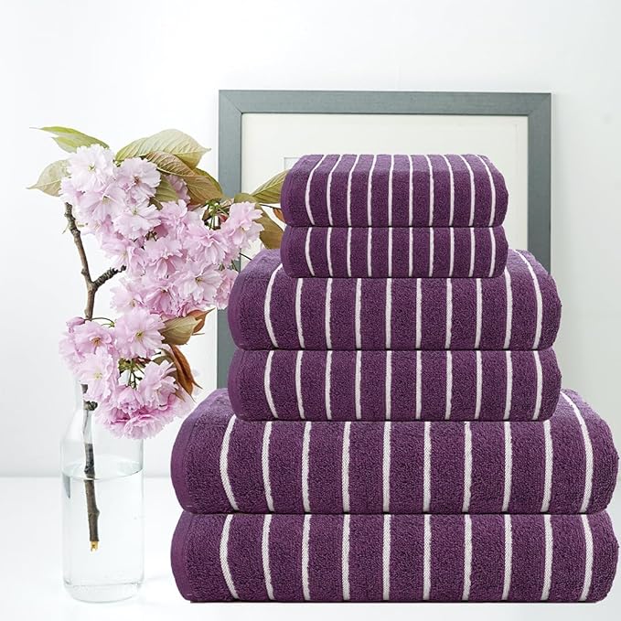 CASA COPENHAGEN Ecstatic 6 Pieces Towel Set- Dark Purple, 600 GSM 2 Bath Towel 2 Hand Towel 2 Washcloth, Designed in Denmark Made of Soft Egyptian Cotton for Bathroom, Kitchen & Shower