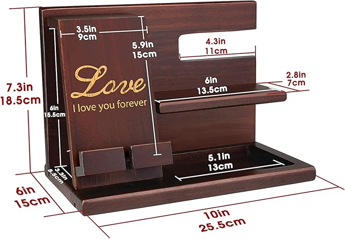awofer Wood Phone Docking Station for Men - I Love You Forever - Personalized Anniversary Idea for Him, Husband, Boyfriend