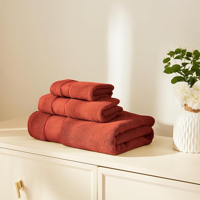 Marvione Bath Towels Set 6 Piece, 100% Turkish Cotton Highly Absorbent and Soft Towels for Bathroom 2 Bath Towels 2 Hand Towels 2 Washcloths, Burnt Orange