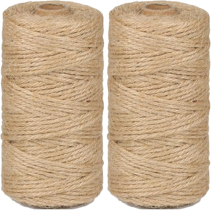 2Pack 3mm Natural Jute Twine String 656 Feet Long Twine String for Crafting Gardening Gift Wrapping Macrame DIY Home Decor (Brown-328Feet/Roll)