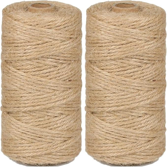 2Pack 3mm Natural Jute Twine String 656 Feet Long Twine String for Crafting Gardening Gift Wrapping Macrame DIY Home Decor (Brown-328Feet/Roll)