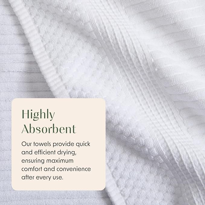 Springtree Home 100% Cotton Bath Towel Set of 4 | Super Soft & Absorbent with Quick-Dry Fibers | 4 Bath Towels | Textured and Durable Cotton | Krista Collection - Bright White