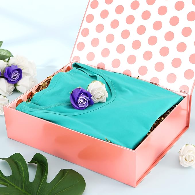 GREEN BEAN Gift Box 13x9.7x3.4 In, Rose Gold Gift Box for Present, Magnetic Gifts Box with Lids for Clothes, Christmas Gift box(Glossy Metallic Rose Gold, Dot Design Inside)
