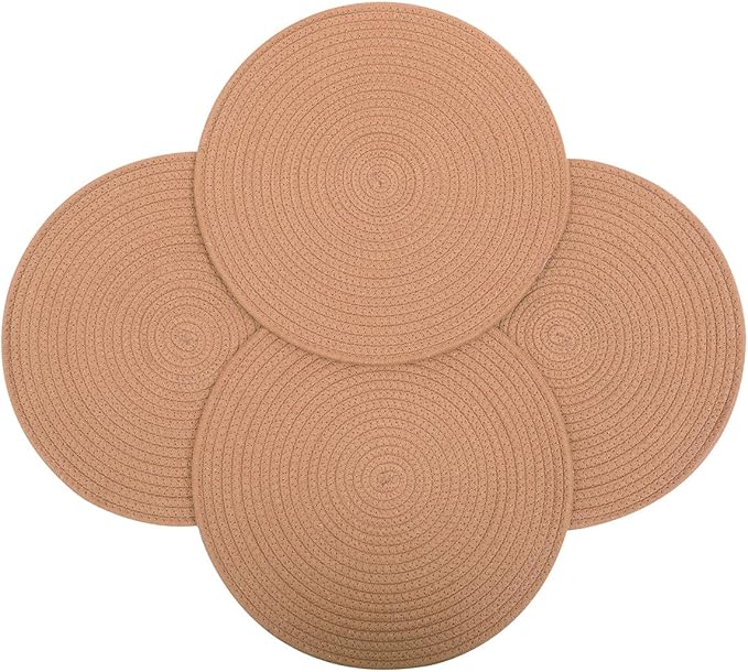 4 Pack Jute Woven Placemats, 13.8 inches Round Braided Brown Tablemats Handmade Weave Placemats Heat Resistant Non-Slip Fabric Rustic Large Plate Chargers for Dining Table