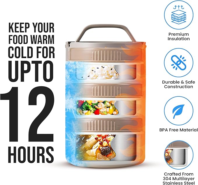 60oz Insulated Food Jar with Phone Holder Lid –Stainless Steel Lunch box with 3 Compartments – Leak-Proof, Thermal Bento for Adults, Keeps Meals Hot or Cold for Hours