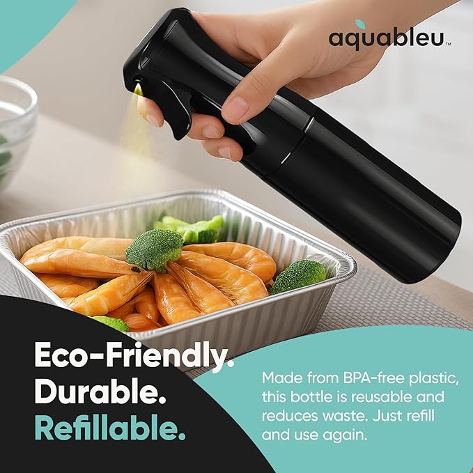 Aquableu Spray Bottle for Hair – Continuous Mist Spray Bottle for Hair Care, Styling, Cleaning, Plants, Pets & Essential Oils (Black, 6.76oz/200ml)