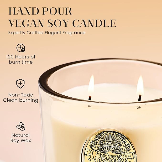 M&SENSE Large Two-Wick Soy Candle | Cheer Champagne & Gold | 19.8 oz, 120H Burn Time | Luxury Scented Candle for Relaxation, Gifting, Home Décor | Ideal for Bedroom, Office, Party Ambiance
