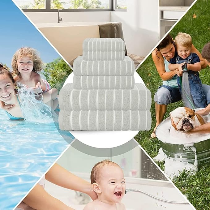 CASA COPENHAGEN Ecstatic 6 Pieces Towel Set- Grey Violet, 600 GSM 2 Bath Towel 2 Hand Towel 2 Washcloth, Designed in Denmark Made of Soft Egyptian Cotton for Bathroom, Kitchen & Shower