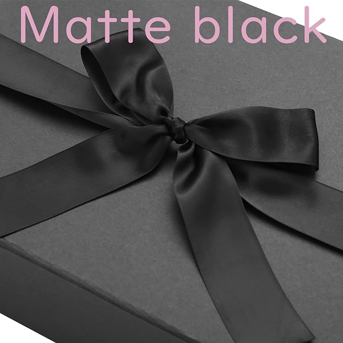 JINMING Large Gift Box with Ribbon 13.5x9x4.1 Inches, Black Box for Gifts, Groomsman Proposal Box for Mother's Day, Father's Day, Collapsible with Magnetic Closure