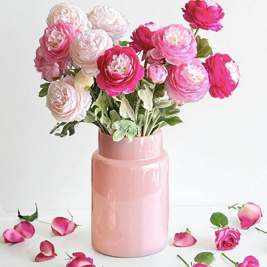 BLOFLO Pink Glass Vase, 9 Inch Large Glass Vase for Flowers, Modern Thick Glass Flower Vases for Centerpieces, Decorative Glass Cylinder Hydroponic Vase for Wedding, Home, Office (Pink, 9Inch)