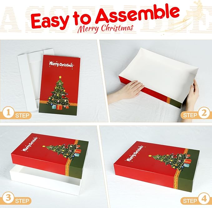 joyhalo 24 Pack 14.5" Christmas Gift Boxes with Lids for Presents, 6 Designs Gift Boxes Bulk,White Gift Wrapping Boxes for Clothes,Shirts,Robes,Sweaters and Socks