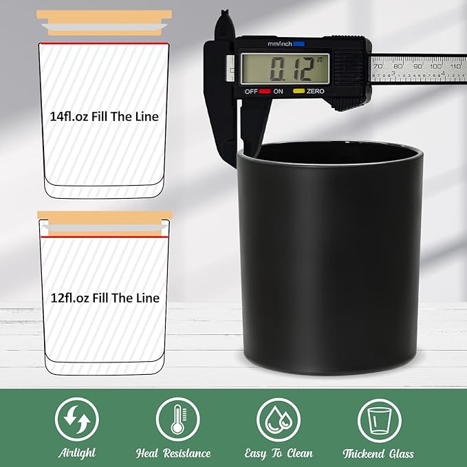 SUPMIND 12Pcs Candle Making Jars 14 fl.oz Black Empty Glass Jars Bulk with Bamboo Lids, Containers for Making Candles Vessels for Candle Business 12 14 fl.oz