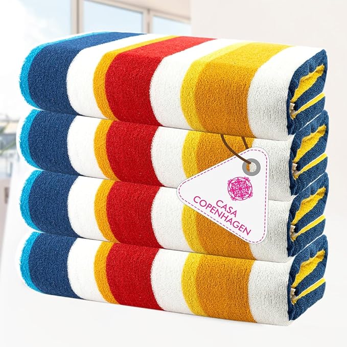 CASA COPENHAGEN Bora Bora Beach Towels Designed in Denmark Rough and Tough, Quick Dry, for Pool, Bath & Shower 30x60 inches 4 Pieces Cotton Beach Bath Towels Set - Yellow