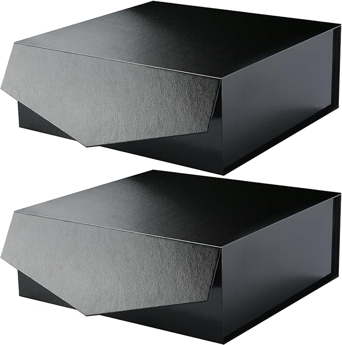 2 Extra Large Gift Boxes with Lids 11.3x11.3x4.8 Inches, Black Groomsmen Proposal Boxes with Magnetic Closure for All Occasion (Grass Texture)