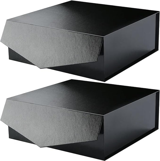 2 Extra Large Gift Boxes with Lids 11.3x11.3x4.8 Inches, Black Groomsmen Proposal Boxes with Magnetic Closure for All Occasion (Grass Texture)