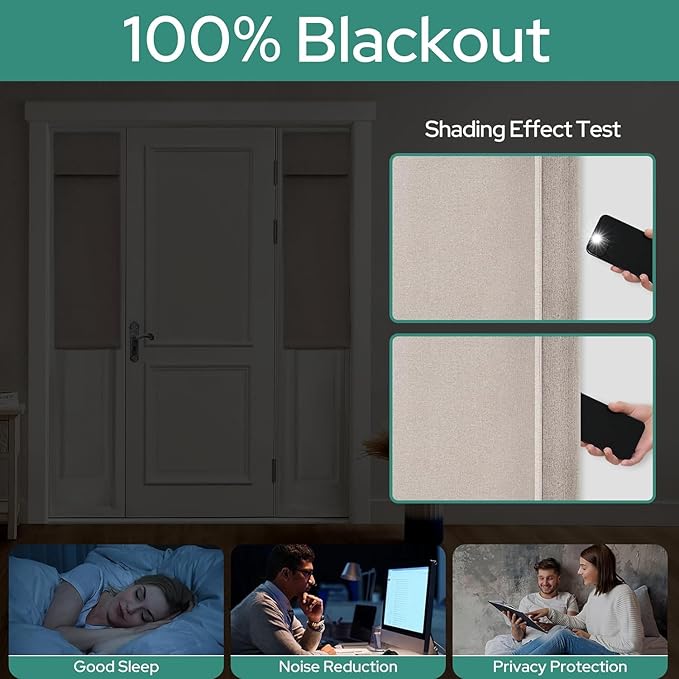 HOMEIDEAS 100% Linen Blackout Sidelight Curtains for Front Door, Side Door Window Curtains, Small Window,Thermal Insulated Covering, 1 Panel, W12 X L40 Inch, Natural