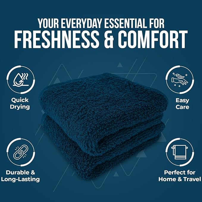 DAN RIVER 100% Cotton Wash Cloths 24 Pack [12x12] Soft & Absorbent Rags for Body, Gym, Hotels & Spa Perfect for Everyday Use Fingertip Towels, Opal Blue