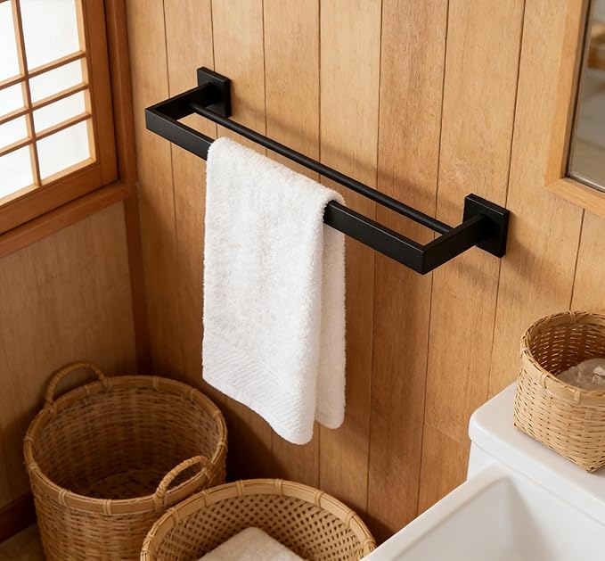 SUYA 24 Inch Double Towel Bar for Bathroom Wall, SUS304 Stainless Steel Towel Rack for Bathroom & Kitchen,Modern Bathroom Towel Hanger for Home Decor,2-Tier Wall Mounted Towel Rod in Matte Black