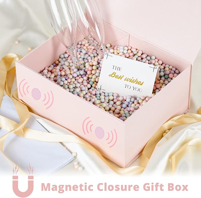 MOYEUPAC Pink Gift Box,9" X 7" X 4" with Ribbon for Presents Magnetic Closure Gift Packaging for Christmas, Halloween, Birthday