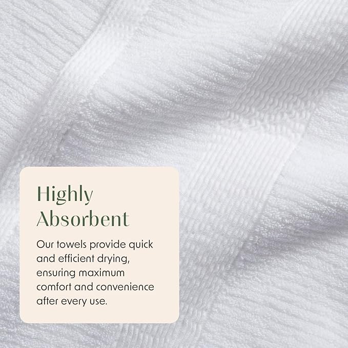 Springtree Home White Bath Towels Set of 4 | Ribbed Textured | 100% Combed Cotton | Absorbent Quick-Dry Towels for Bathroom | Oeko-TEX® Standard 100 Cotton | Mauro Collection - Bright White
