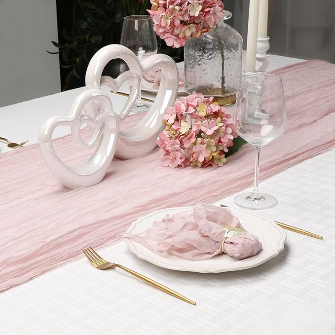 Le courant 10Ft Cheesecloth Table Runner, Rustic Boho Gauze Cheese Cloth Runner Table Runner for Weddings Bridal Baby Shower Birthday Holiday Parties Home Decor, Dusty Pink