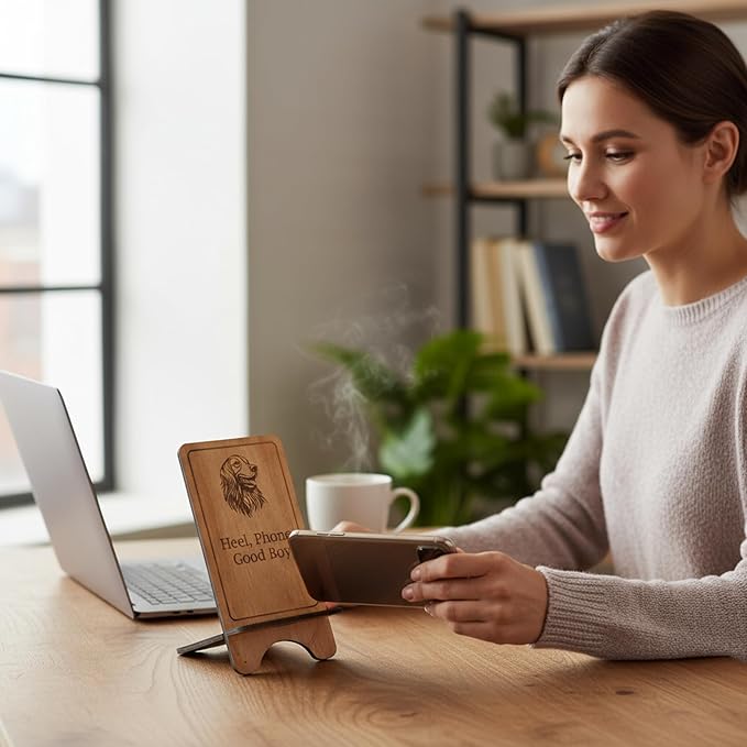 Design Your Own Phone Stand Personalized Wooden Holder Custom Pet Name Engraved Handmade Desk and Home Accessory Gift (Good boy)