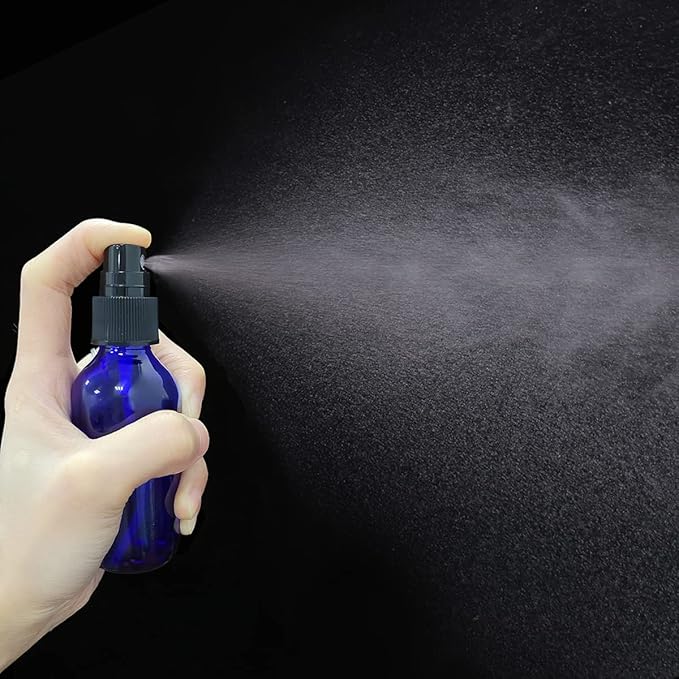 60ml Blue Glass Spray Bottles,Small Empty Fine Mist Perfume Refillable Reusable Travel Spray Bottle for Essential Oils/Hair/Aromatherapy/Cleaning/Cosmetic with Extra Spray Nozzle(2 Pack)