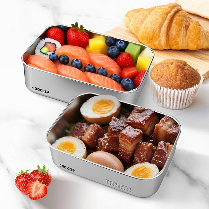 3 pcs Stainless steel food storage containers With lids，stainless steel snack containers，stainless steel lunch box，Easy Clean,Airtight & Leakproof for kitchen storage，Dishwasher safe (22oz+44oz+77oz)