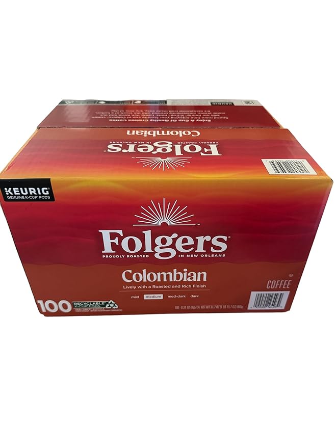 Folgers Colombian Medium Roast Coffee, 100 Keurig K-Cup Pods