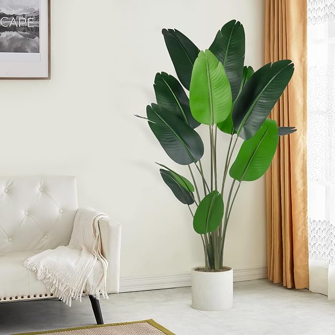 Artificial Bird of Paradise Tree for Home Decor, Fake Plants Areca Palm Tree Fake Silk Banana Leaf Tropical Trees Faux Tropical Palm Potted Dypsis Lutescens for Home Office Decor Housewarming