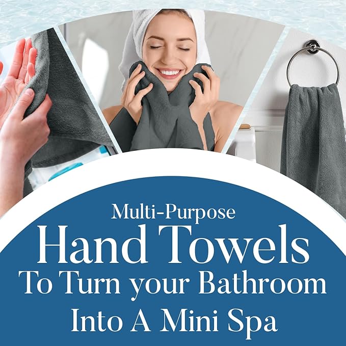 DAN RIVER 6-Pack Premium Hand Towels (16x28 Inches) - 100% Cotton, Ultra Soft, Lightweight, Highly Absorbent Towels for Bathroom, Spa, Gym, Salon, Hotel, and Travel - 550 GSM – Gray