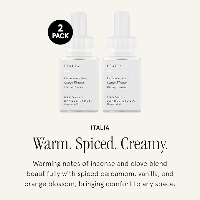 Pura & Brooklyn Candle Studio Home Scent Refill - Smart Air Diffuser - Up to 120-Hours of Luxury Fragrance per Refill - Home Essential - Clean & Safe Diffuser Fragrance - 2 Pack, Italia