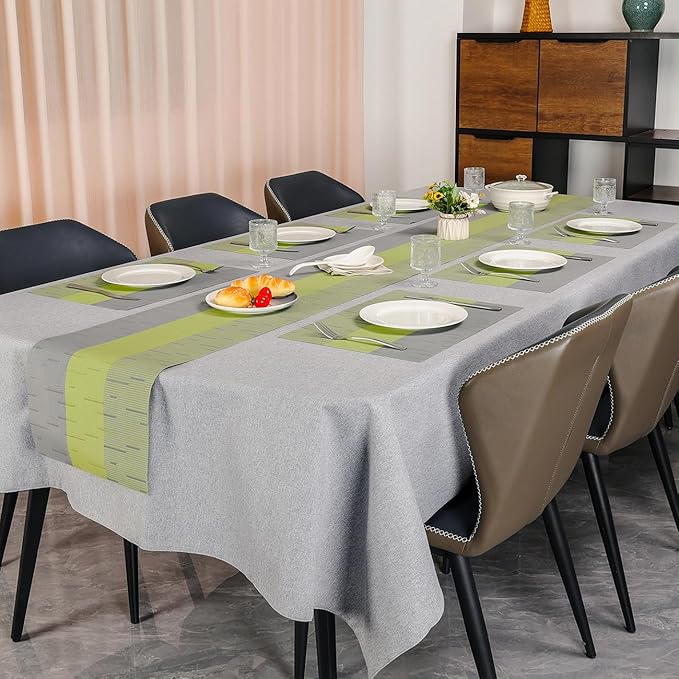 Placemats Set of 6, Vinyl Woven Place Mats Indoor Set of 6 Washable Wipeable PVC Table Mats Heat-Resistant Non Slip Placemat for Kitchen Dining Outdoor Table (Gray Grass Green, Set of 6)