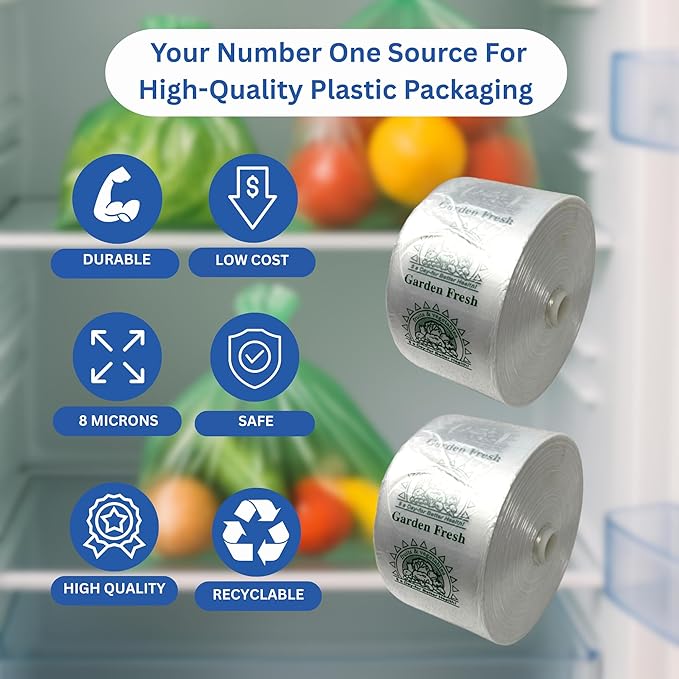 Clear Produce Bags Roll - 1500 Bags - 15"x20" – (2 Rolls, 8 Microns) – for Grocery, Small Business, Reusable Produce Use, Food & Storage Needs, Garden Fresh, Narrow Profile, Kitchen Use