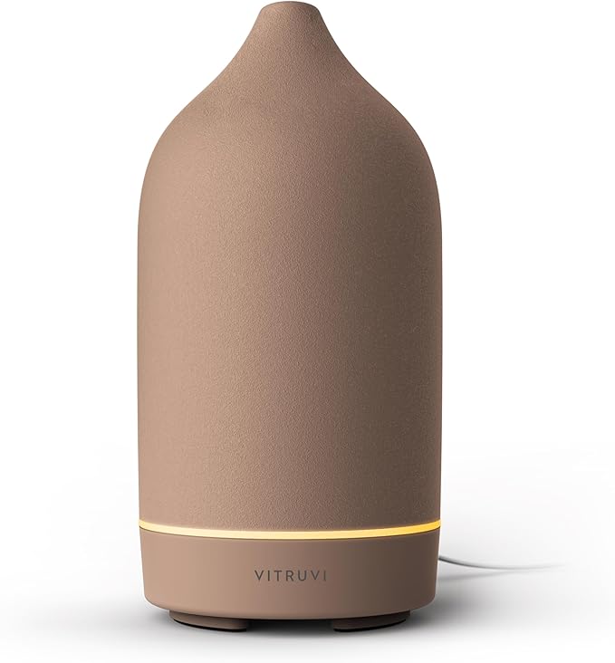 Vitruvi Stone Diffuser, Ceramic Ultrasonic Essential Oil Diffuser for Aromatherapy | Ceramic Diffuser, Diffusers for Home, Oil Diffuser, Room Decor | Suede, 90ml Capacity