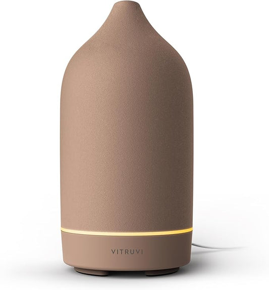 Vitruvi Stone Diffuser, Ceramic Ultrasonic Essential Oil Diffuser for Aromatherapy | Ceramic Diffuser, Diffusers for Home, Oil Diffuser, Room Decor | Suede, 90ml Capacity
