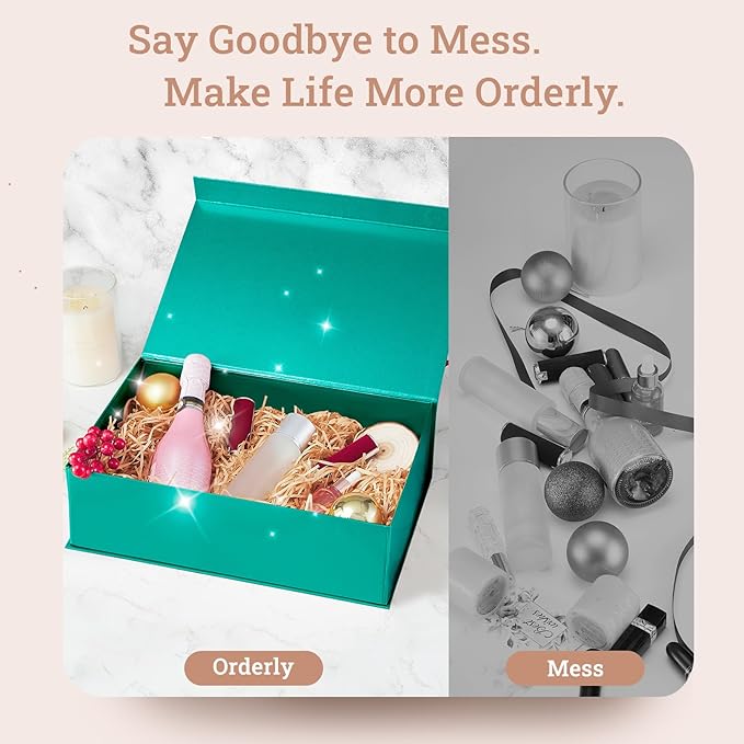 MESHA Gift Box 13.5" x 9" x 4" Magnetic Gift Boxes with Lids Forest Green for Presents Bridesmaids Groomsmen Proposal Box with Ribbon, Card for Valentines Day Wedding Brithday Gift Wrap Packaging