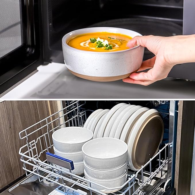 HASENSE Plates and Bowls Sets, 18 Pieces Porcelain Dishes Sets Service for 6, Stoneware Dinnerware Sets with Speckled Pattern, Scratch Resistant Microwave and Dishwasher Safe, Bluish White