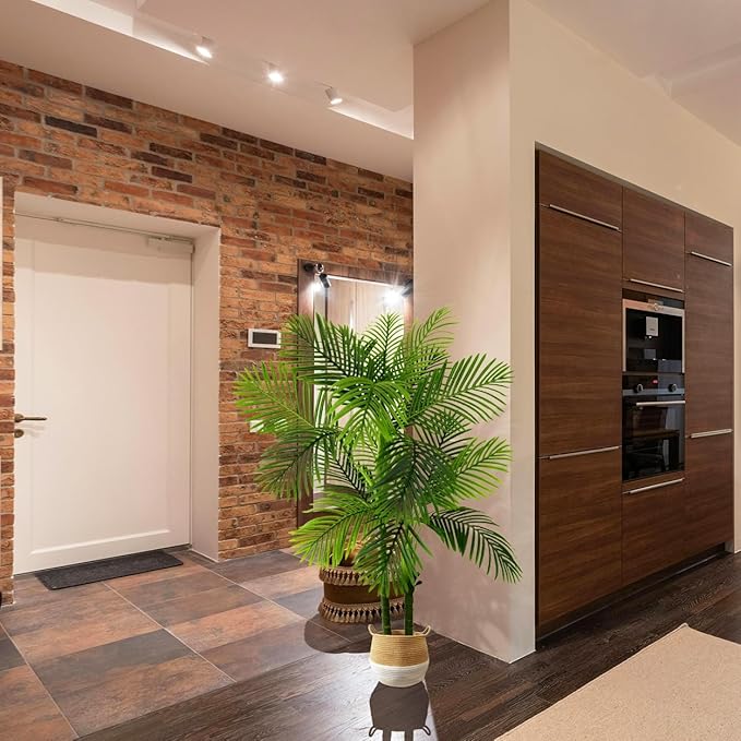 Artificial Palm Tree, 5ft Golden Cane Faux Palm Plant with Basket, Large Phoenix Palm UV Resistant Fake Plants for Indoor Outdoor Home Garden Patio Office Décor