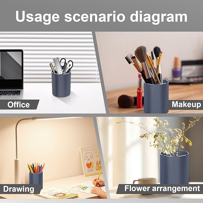 Metal Pen Holder Aluminum Pencil Holder Desktop Organizer Black for Office, School, Home 3.15 x 3.15 x 3.94 Inches-Grey