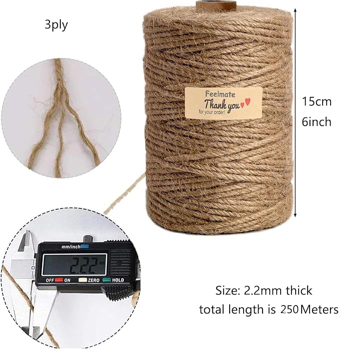 2mm Jute Rope 492Feet Burlap Twine Natural Thick Strong Hemp Cord for Arts Crafts DIY Decoration Gift Wrapping