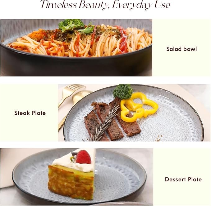 HomeVss 20-Piece Dinnerware Set - Serves 4, Reactive Glaze Bubble Frost Plates & Bowls Set | Microwave & Dishwasher Safe Dishes Set