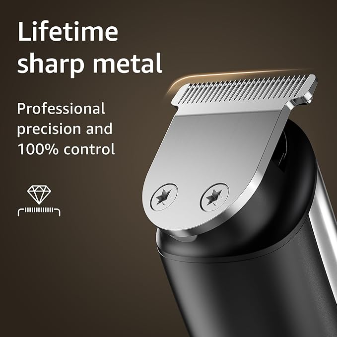 SHPAVVER Beard Trimmer for Men: Professional Barber Hair Clippers - 12-in-1 Cordless Grooming Kit - Waterproof Electric Razor with Turbo Speed & Precision Blades, Silver
