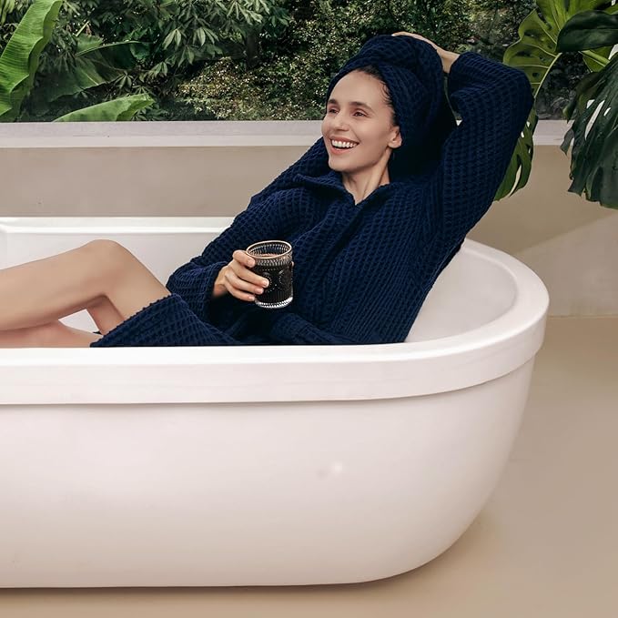 Luxury Japanese Cotton Waffle Bath Towel | Plush, Absorbent, and Quick Dry | Free Storage Bag Included (Ocean Blue, Bath Sheet (Set of 2))