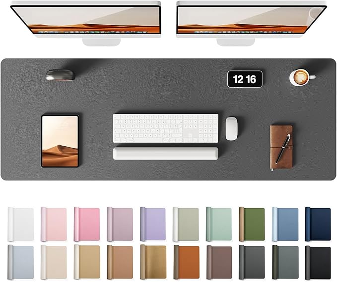 YSAGi Leather Desk Pad Protector, Office Desk Mat, Large Mouse Pad, Non-Slip PU Leather Desk Blotter, Laptop Desk Pad, Waterproof Desk Writing Pad for Office and Home (Dark Grey, 47" x 17")