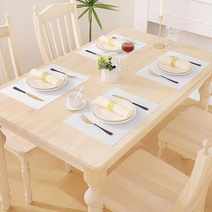 Homaxy Faux Leather Heat Resistant Placemats for Dining Table Set of 8, Waterproof Wipeable Washable PU Table Mats, Easy to Clean Anti-Slip Place Mats, 11.8" x 17", White