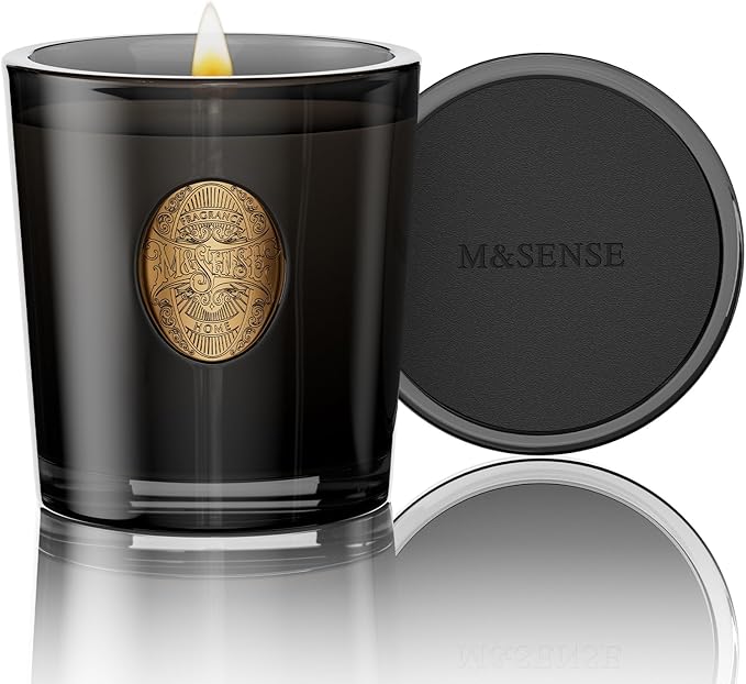 M&SENSE Natural Soy Candle | Oud Wood & Black | 9.2 oz, 50H Burn Time | Luxury Scented Candle for Relaxation, Gifting, Home Décor | Ideal for Bedroom, Office, Party Ambiance