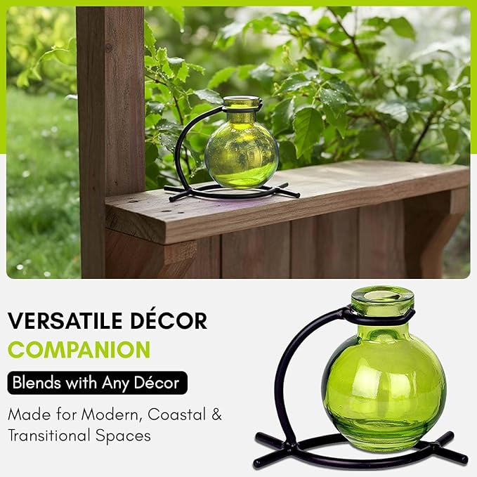 Couronne Company M501-200-01 Casablanca Recycled Glass Vase & Metal Stand, 4", Lime, 1 Piece