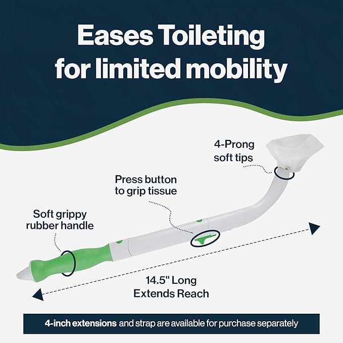 Toilet Aids for Wiping – 14.5” Wipe Assist for Toileting for All People with Range of Motion Limitations – Toilet Wiper Reacher Aid/Toilet Paper Extender for Holding Tissue & Personal Hygiene Products