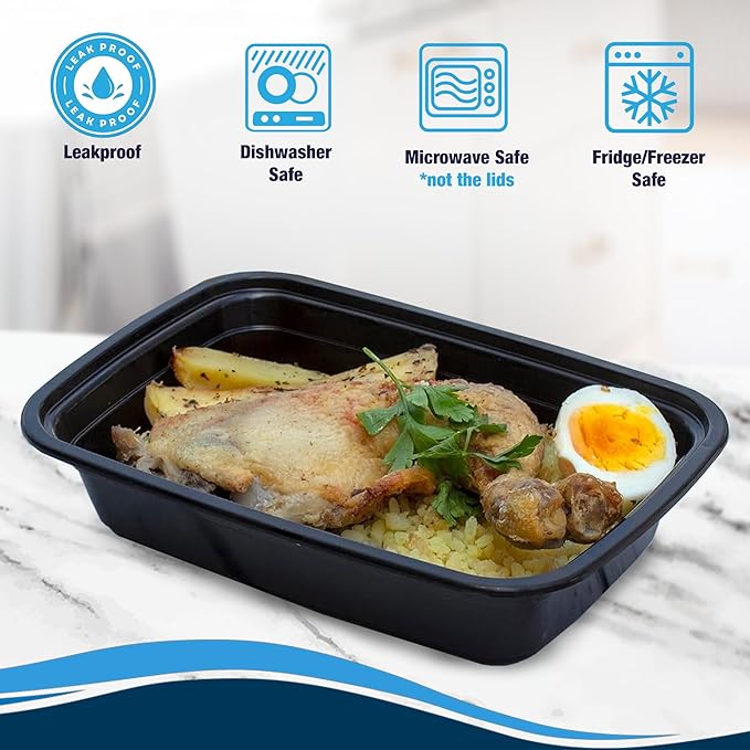 Ruthy's Outlet Meal Prep Containers W/Lids -Square Food Storage – BPA-Free| Stackable | Microwave | Freezer & Dishwasher Safe | Reusable Lunch Bento Box Portion Control & Planning (150 Pack, 32 oz)